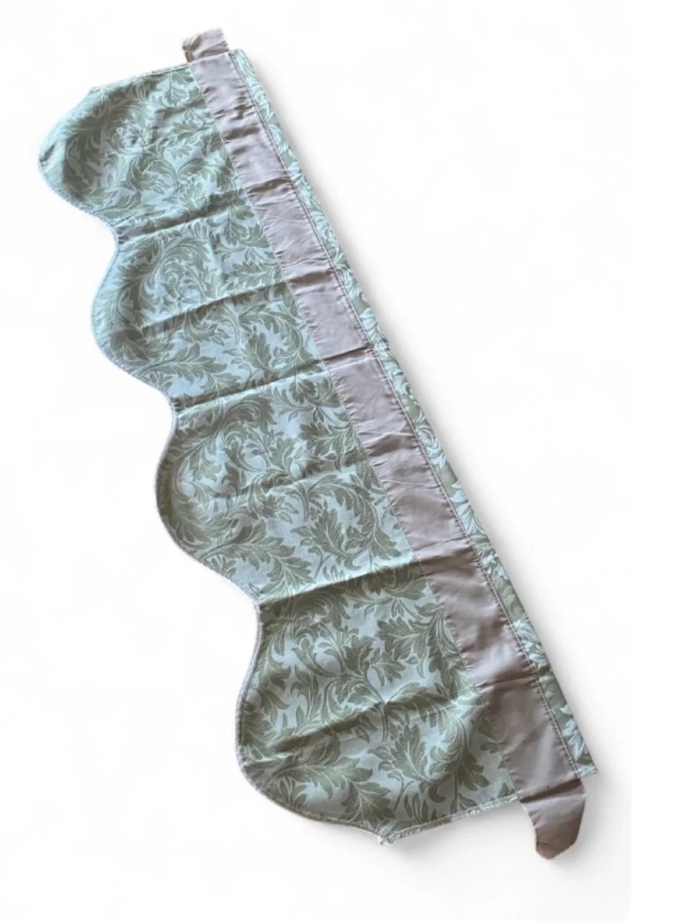 Bess Fashion Valance Set 2 Sage White Damask 54x17 Scallop Decorative Edge NEW